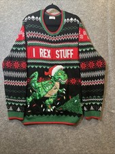 Rex Stuff Ugly Christmas Sweater Holiday Time Mens Size 3XL Pullover T Rex Dino