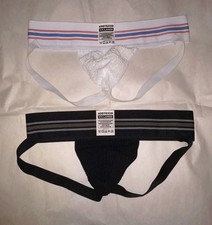 2pcs Men's Retro Jockstrap Thick Waistband Old-School White Black 38/40 Waist...