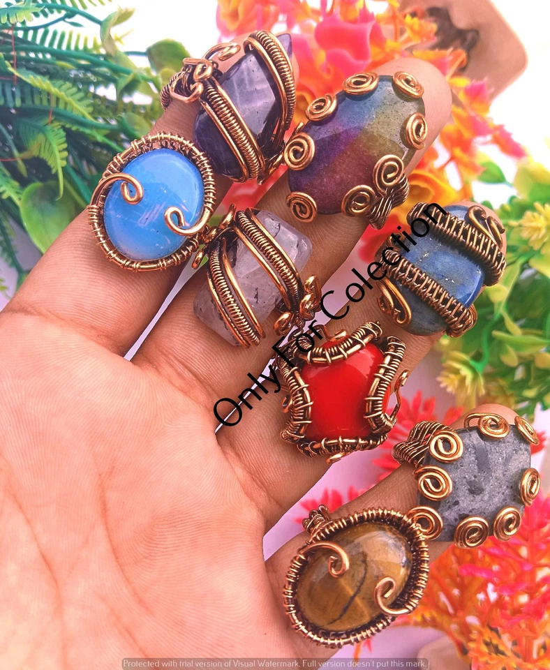 Lote de anillos de opalita y mezcla piedras preciosas alambre de cobre envuelto joyería hecha a mano Foto 3 de 3