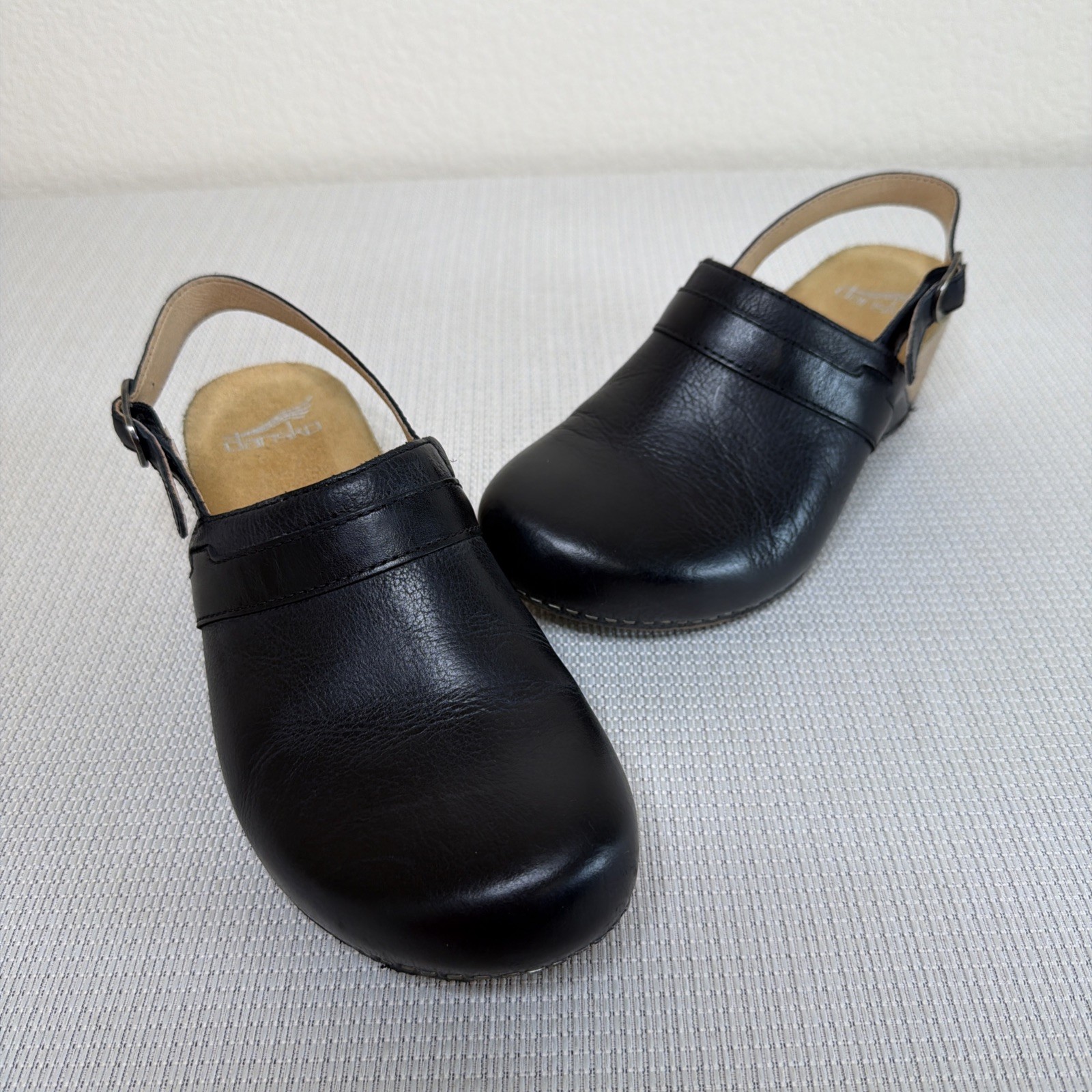 Dansko Black Leather Slingback Clogs Womens EU 38 Mary Jane Comfort Shoes