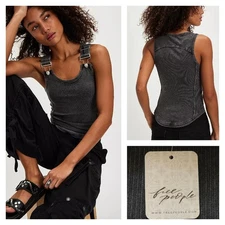 Free People We The Free Jamie Henley Tank Top Buckle Detail Black Size Large NWT