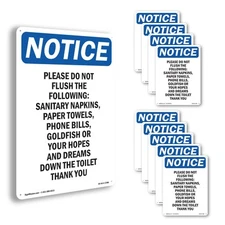 Please Do Not Flush The Following OSHA Notice Sign Metal, Decal - 5 or 10 Pack