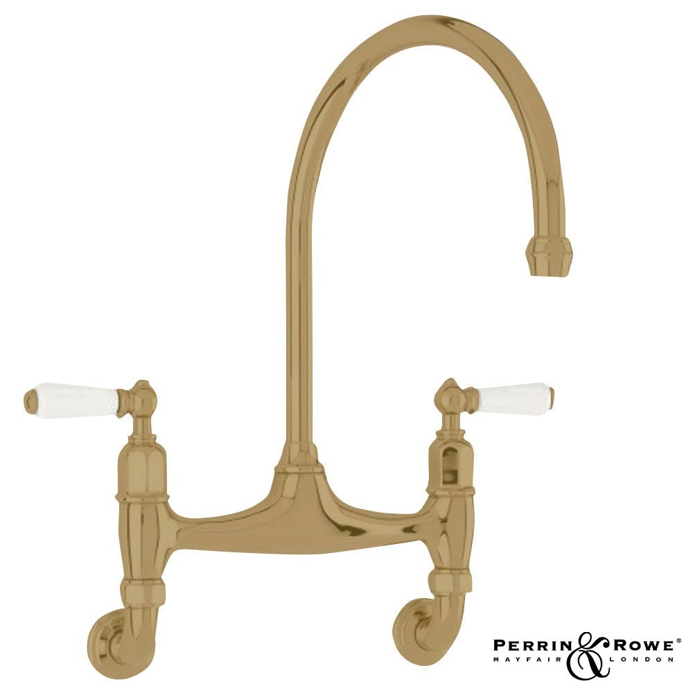 Perrin & Rowe Ionian Aged Brass Wall Mounted Kitchen Bridge Tap - 4183ABWPC
