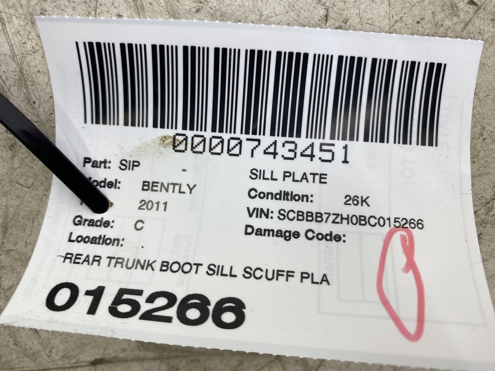 2010-2020 BENTLEY MULSANNE OEM REAR TRUNK BOOT SILL SCUFF PLAT ETRIM COVER PANEL