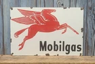 Vintage 12" Mobilgas Porcelain Metal Sign Mobil Oil Gas Pegasus