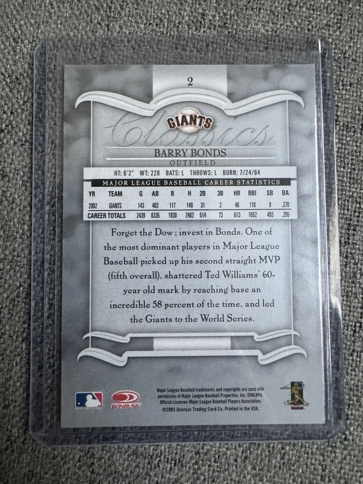 2003 Donruss Classics - Barry Bonds #2 - Image 2 of 2