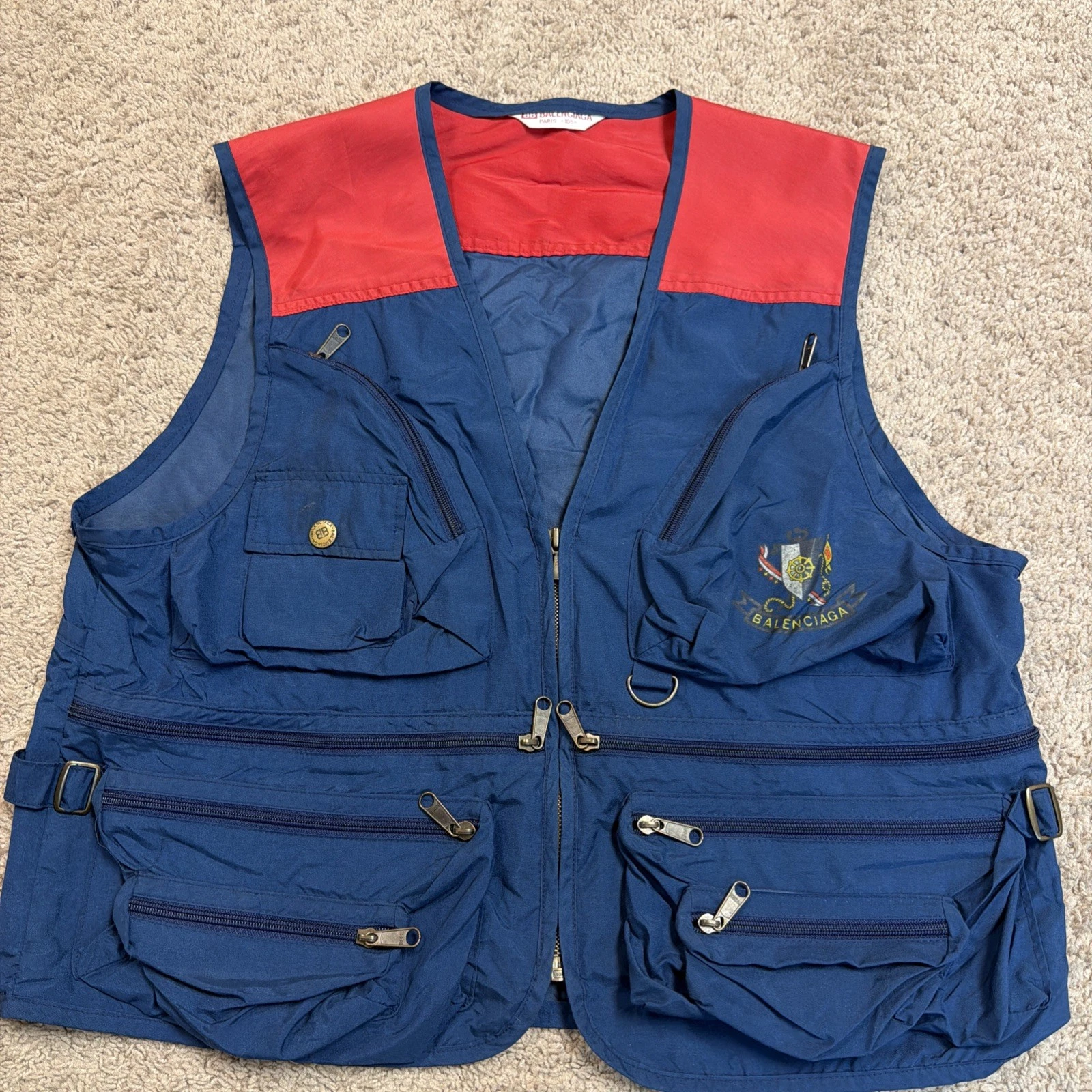 Balenciaga — Vintage Rare Balenciaga Blue And Red Hunting/Fishing Tactical Vest- Size 105