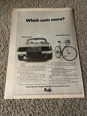 Vintage 1974 FERRARI ZAGATO 330GT vs. FUJI BIKE PRINT AD 1970s