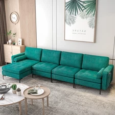 L-shaped Modular Sectional Sofa w/ 4 USB Ports Peacock & Reversible Chaise Teal