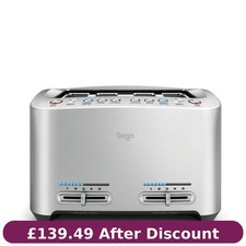 Image of Sage The Smart Toast 4-Slice Toaster BTA845 Wide Slots Brushed Aluminium,