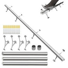 8ft Bar Foot Rail Kit - Polished 304 Stainless Steel Foot Rest & Brushed Bracket