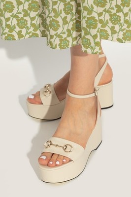 Gucci Plateau Sandalen Flats Creme Weiß Horsebit UK 8 EU 41 US 11 15417