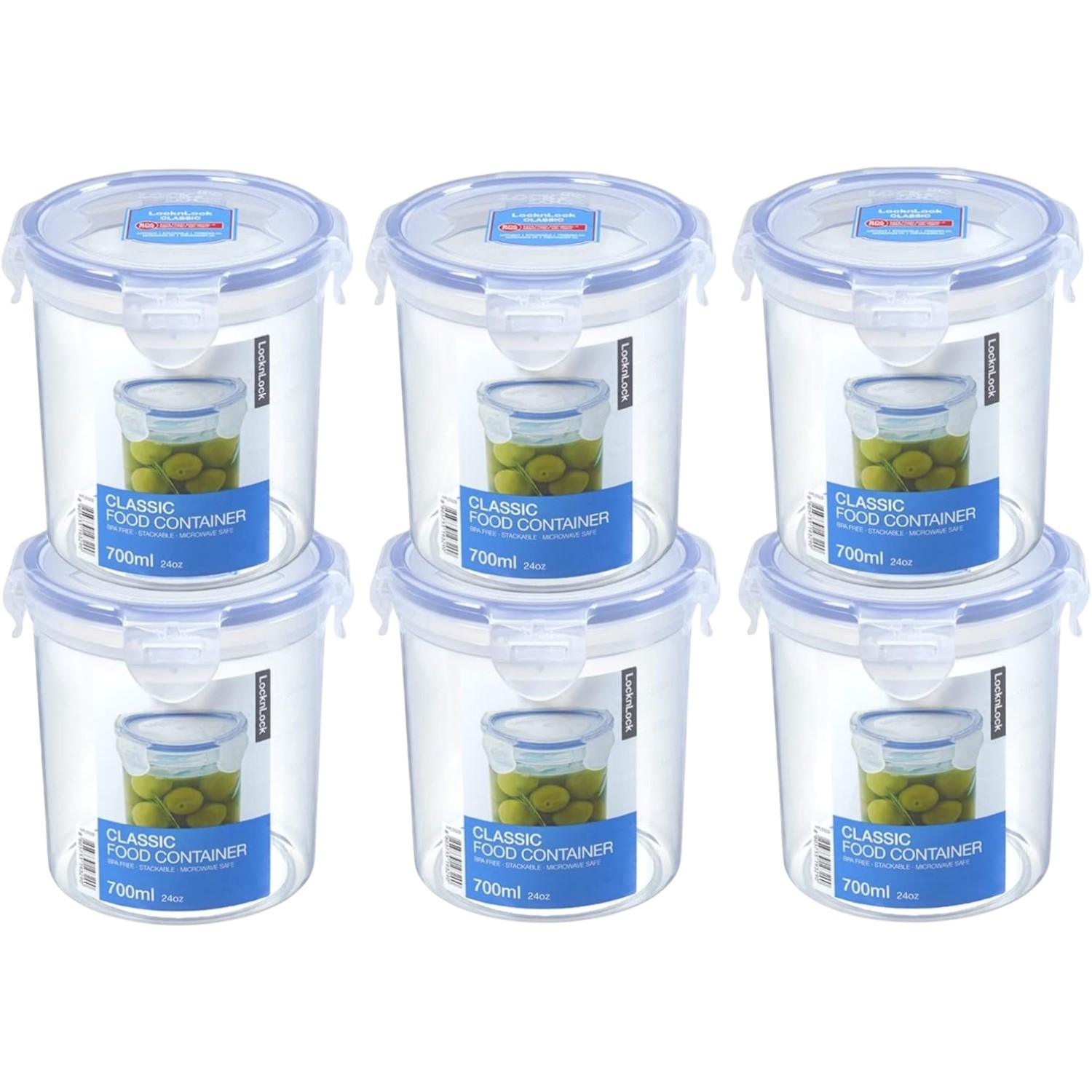 LocknLock Round Airtight Transparent Food Storage Container 700ml Pack of 6