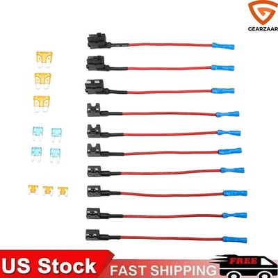 10X 12V Car Add-a-Circuit Fuse Adapter w/ Standard Mini TAP Blade w/Fuse Holder