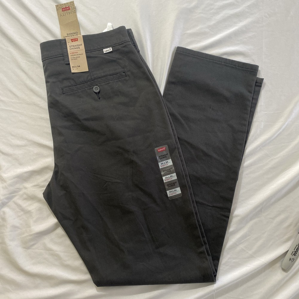 NWT Levi's Men Stretch Straight Leg Chino Pants Brown 34x34 Dark Green Slim Fit