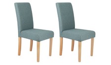 Pair of Midback Tweed Fabric Dining Chairs Teal Kitchen Breakfast Set