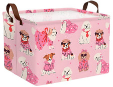 Pink Dog Toy Basket Collapsible Puppy Bin Storage Organizer Large Pet Box Wit...