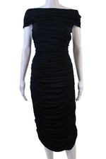 T Tahari Womens Stretch Ruched Sleeveless Mid-Calf Dress Navy Size 14