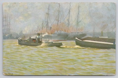 Vintage German Postcard Schleppdampfer im Hamburger Hafen Tugboat Marine 280