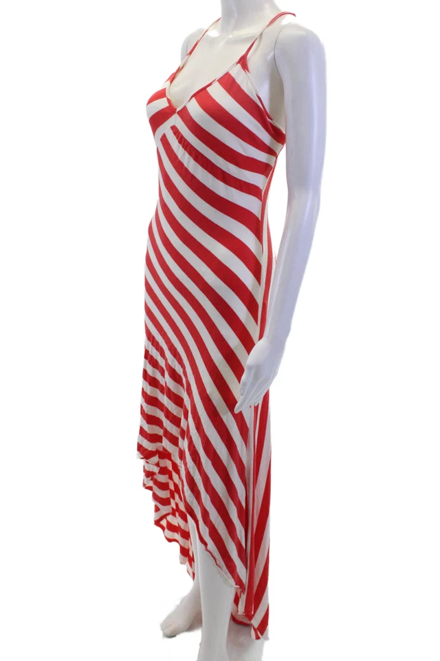 Maxi Vestido Bebe Mujer Halter Top Espalda Baja Rayas Rojo Talla M Foto 2 de 4