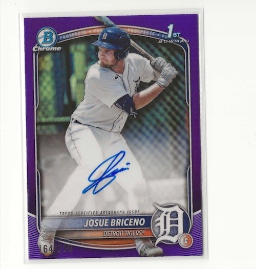 2025 Bowman Josue Briceno 1st Chrome Purple Refractor Auto #/250 Detroit Tigers