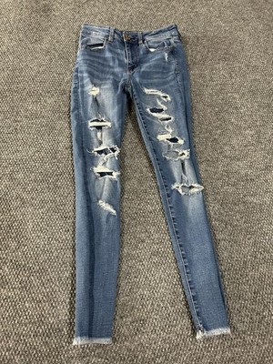 American Eagle Jeans Womens 2 Hi-Rise Jegging Super Stretch Distressed Ankle Zip