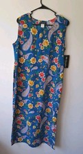 Vtg Shift Maxi Dress Women's Medium Teal Yellow Floral Paisley Resort Summer