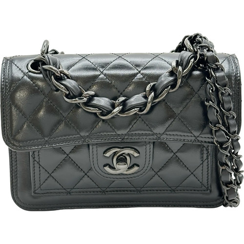 CHANEL Coco Mark Mini Flap Shoulder Bag Black Calfskin Shoulder Bag #OKB11281
