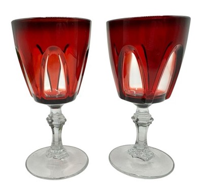 Set of 2 Vintage Cristal d Arques Ruby Red Gothic Arch Cordial Wine Glass 5''