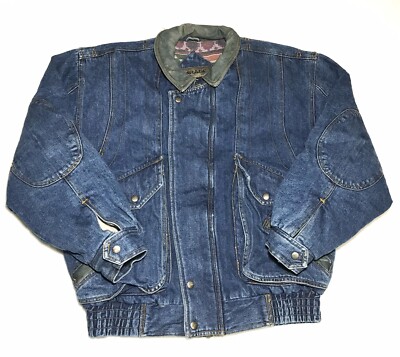 Vintage 90s Mirage Blue Denim Jacket size M Medium Aztec Inside