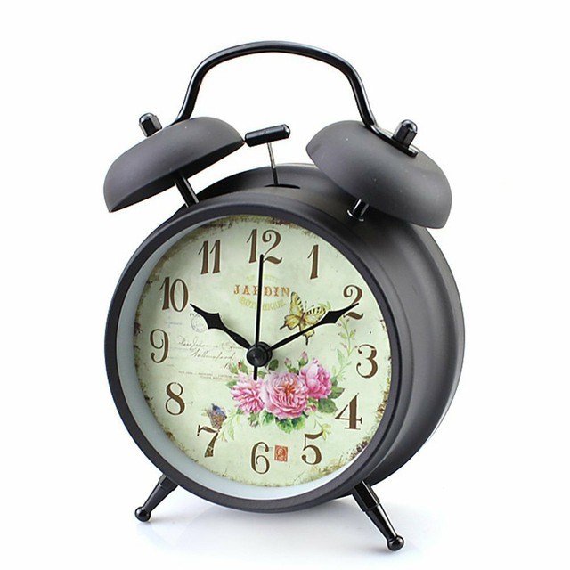 Analog Alarm Bedside Clock Vintage Roses Floral Twin Bell Shabby Chic