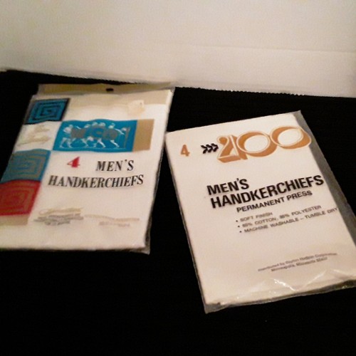 2 pks Vintage Mens Permanent Press Fine Handkerchiefs New Full Size