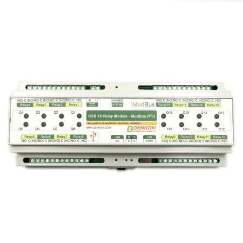 USB 16 Relay Module DIN RAIL BOX - ModBus RTU, Timers, 12V - Imagen 2 de 3