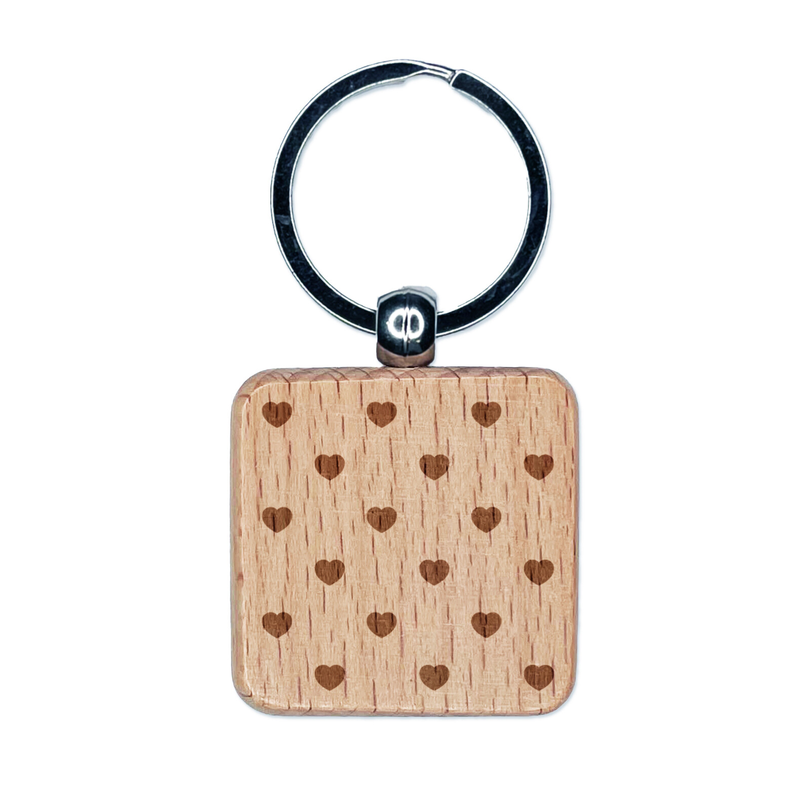 Polka Dot Heart Engraved Wooden Square Keychain Charm  