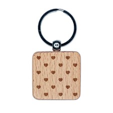 Hearts Polka Dots Engraved Wood Square Keychain Tag Charm