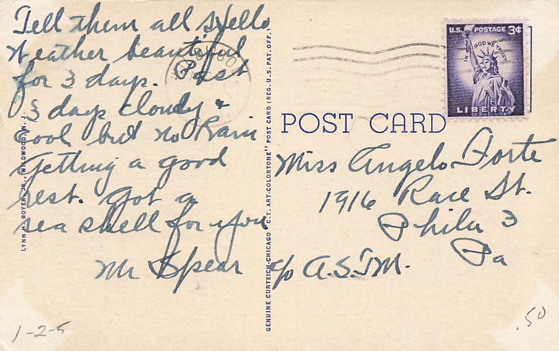 c1940s Boardwalk Looking South From Schellenger Avenue Linen Wildwood NJ P374