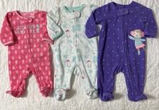 Lot of 3 - Infant Fleece Footed Sleep  Play Newborn 1 , 3 Months 2 by Carter