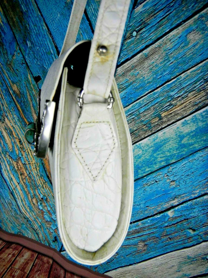 Vtg Glen Miller For Ann Turk White Leather Southwest Concho Turquoise Crossbody - Image 4 of 4