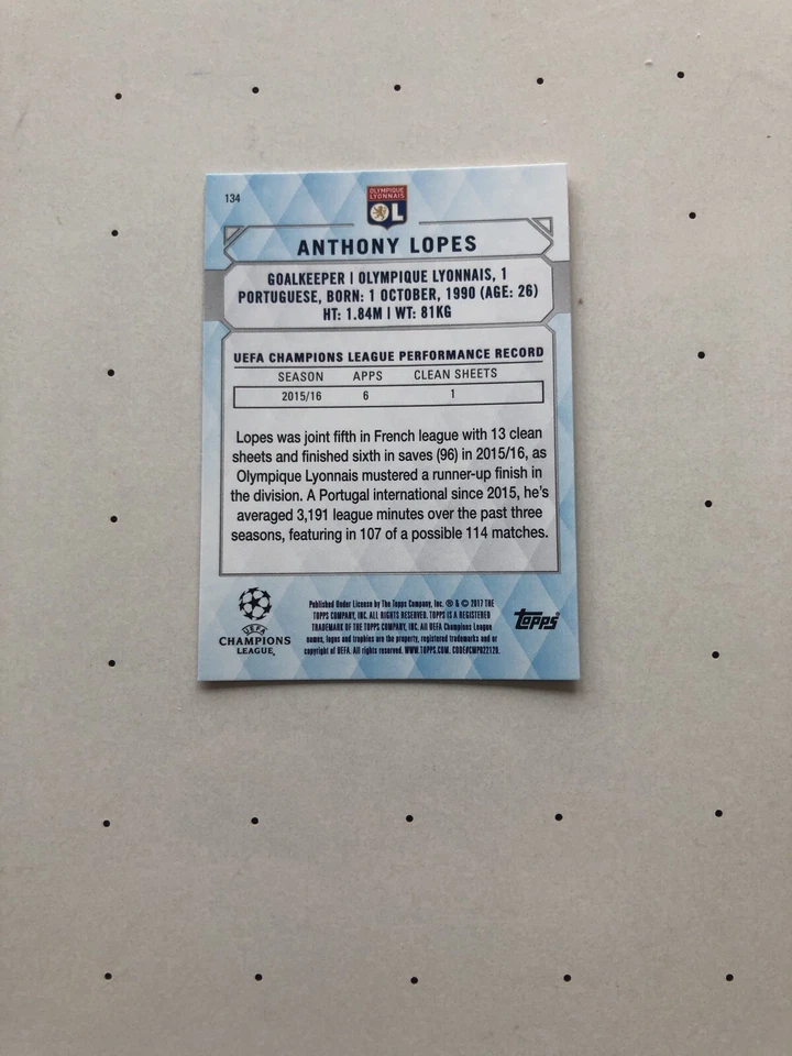 2016-2017 Topps UEFA Champions League Showcase Orange Mint #134 Anthony Lopes! - Image 3 of 4