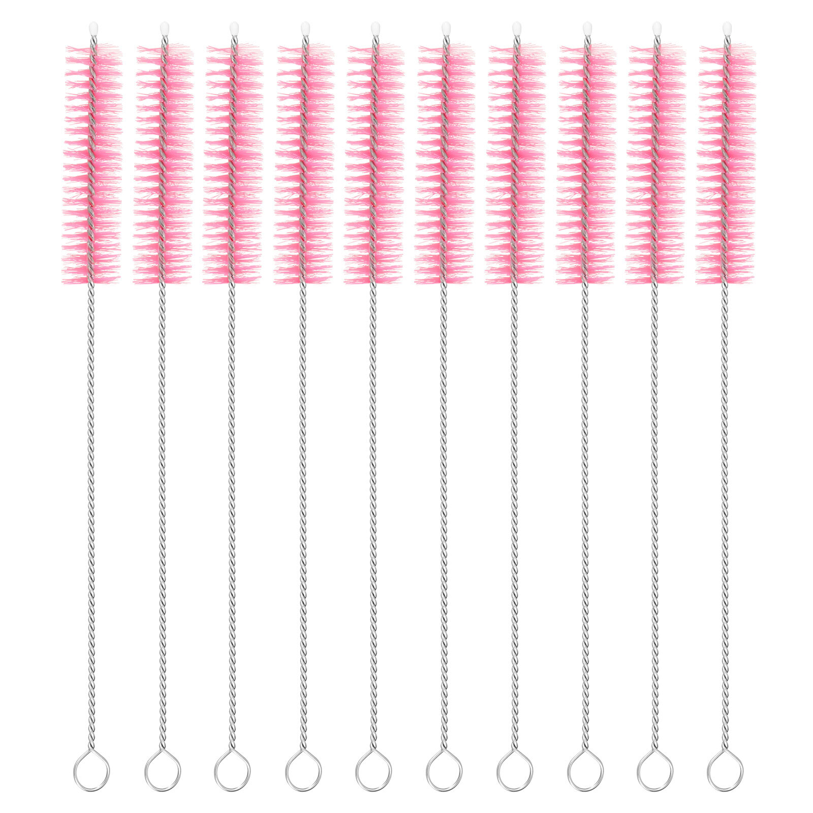 10Pcs 8-Inch Reusable Nylon Straw Cleaning Brushes, 5/8-Inch Wide Pink Bristles for Stainless Steel, Metal, and Silicone Straws