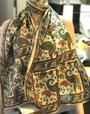 100 Silk Vintage Floral/Paisley Print Scarf 68''X15'' Handmade