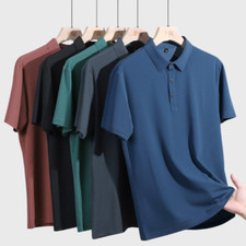 Summer Men Lapel Business Casual Shirt Breathable Short Sleeve T-shirt Cool Tops