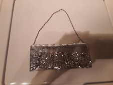 Vintage Silver Metal  Satin Chain Mail Mesh Evening Purse Clutch