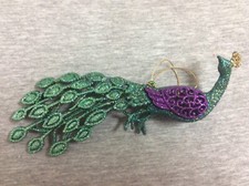 Kurt Adler Purple  Teal Glitter Peacock Christmas Ornament 8  