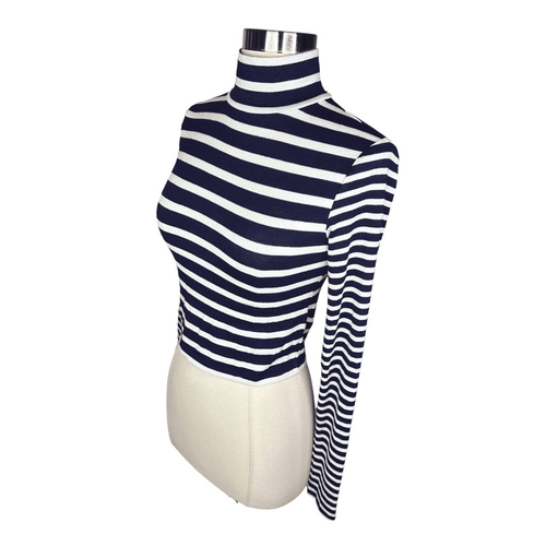 rag & bone The Knit Stripe Cropped Turtleneck Top Size XS Navy White Sweater - Afbeelding 3 van 6