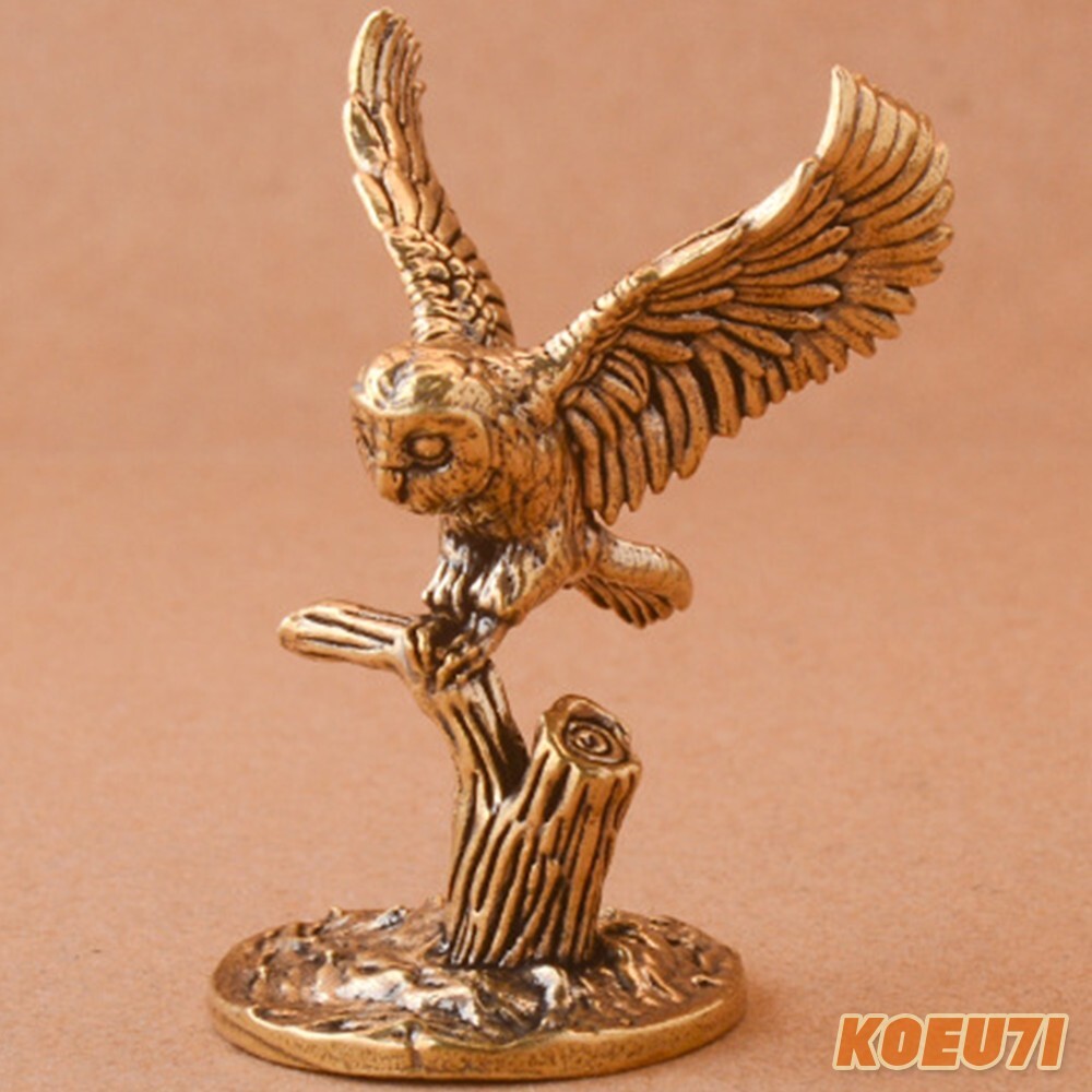 Retro Brass Owl Statue Office Desk Ornament Elegant Sculpture Decor