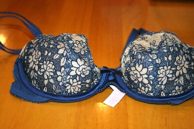 Victoria's Secret 34B Blue w/Nude Sheer on Cups Balconette Bra/Preowned