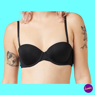 Calvin Klein Damen leicht gefütterter trägerloser BH, unsichtbare Linie, schwarz, UK 34A