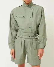 Isabel Marant Etoile Women's Zonca Cotton Belted Khaki Wrap Denim Jacket M 36