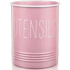 6.7"H Metal Utensil Holder - Farmhouse Kitchen Utensil Crock with Cork Bottom  